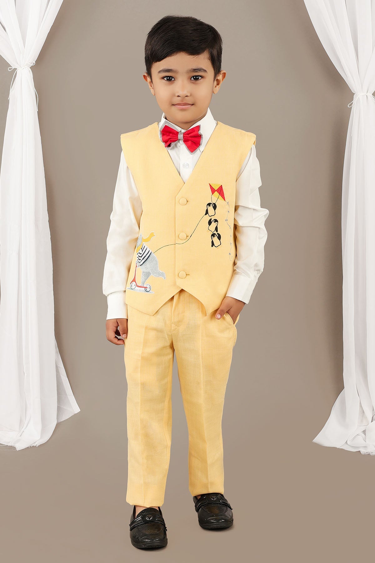 Buy Yellow Embroidered Coat Set by Little Brats for Boys online at ScrollnShops